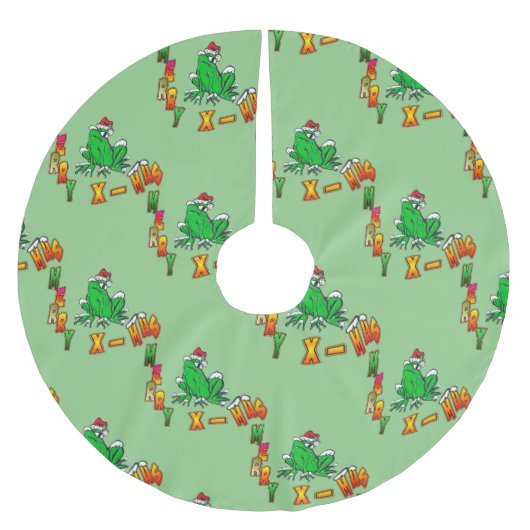 Weihnachts-Weihnachtsfrosch-Cartoon Polyester Weihnachtsbaumdecke (Vorderseite)
