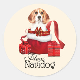 Weihnachts Weihnachtsgeburtshund Beagle Fledermäus Runder Aufkleber