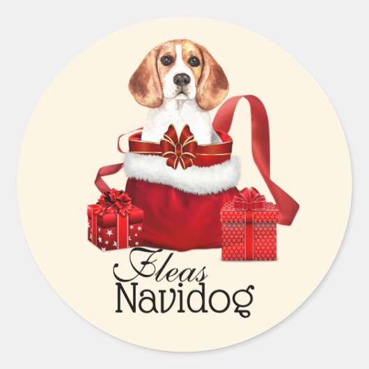 Weihnachts Weihnachtsgeburtshund Beagle Fledermäus Runder Aufkleber (Vorderseite)