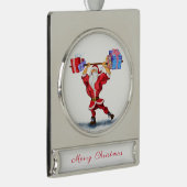 Weihnachts-Weihnachtsgeschenk Bodybuilder Santa Banner-Ornament Silber (Rechts)