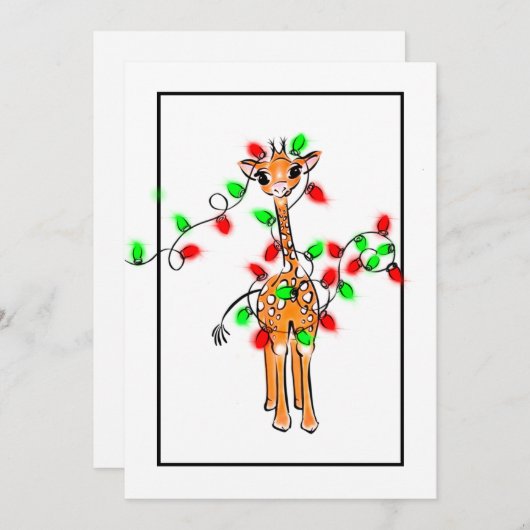 Weihnachts-Weihnachtsgiraffe, grünes rotes Tinkell Feiertagskarte (Vorne/Hinten)