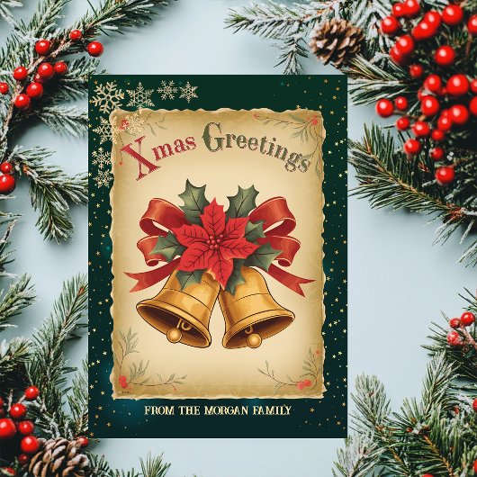 Weihnachts-Weihnachtsglocken Green Holiday Card Feiertagskarte
