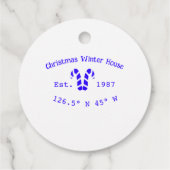 Weihnachts-Weihnachtshaus blaue Süßspeisen. Jahr Geschenkanhänger (Rückseite)