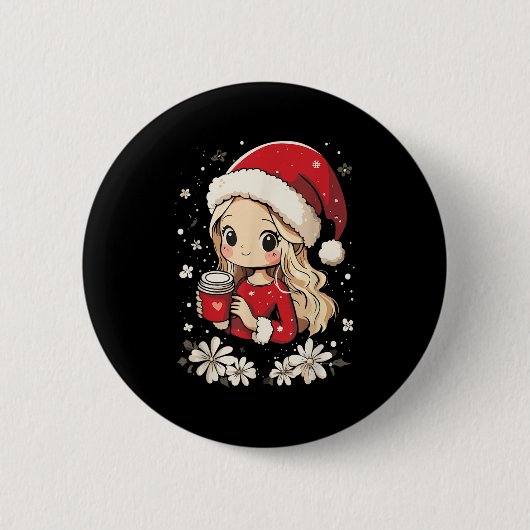 Weihnachts-Weihnachtskaffee Blume Kinder Santa Wom Button (Vorderseite)