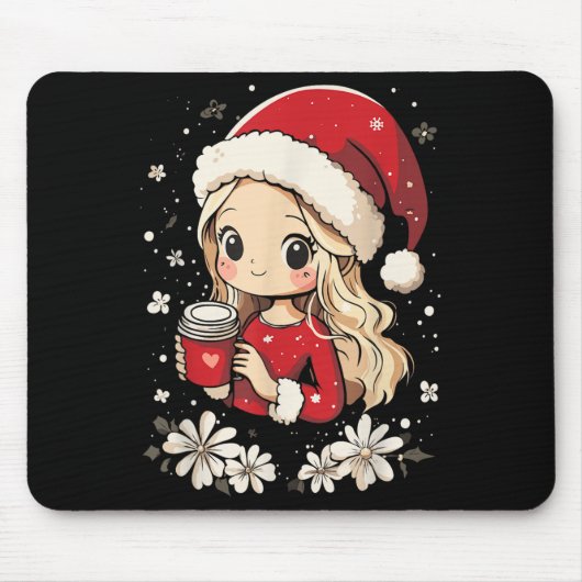 Weihnachts-Weihnachtskaffee Blume Kinder Santa Wom Mousepad (Vorne)