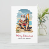 Weihnachts-Weihnachtskarte für das Surfen in Santa Feiertagskarte (Stehend Vorderseite)