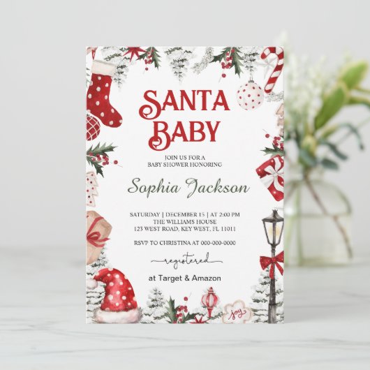 Weihnachts-Weihnachtskinder-Kinderdusche Einladung (Stehend Vorderseite)