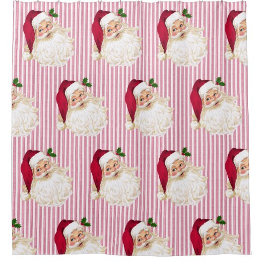 Weihnachts-Weihnachtsklaus Cranberry Stripe Duschvorhang (Vorderseite)