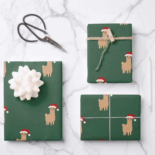 Weihnachts-Weihnachtslama-Muster lustig Wrapping Geschenkpapier Set (Vorderseite)