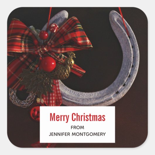 Weihnachts-Weihnachtslieder für Pferde - Foto Quadratischer Aufkleber (Vorderseite)