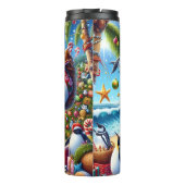 Weihnachts-Weihnachtslustige am tropischen Strand Thermosbecher (Rückseite)