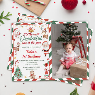 Weihnachts-Weihnachtsmann 1. Geburtstag Foto Einladung