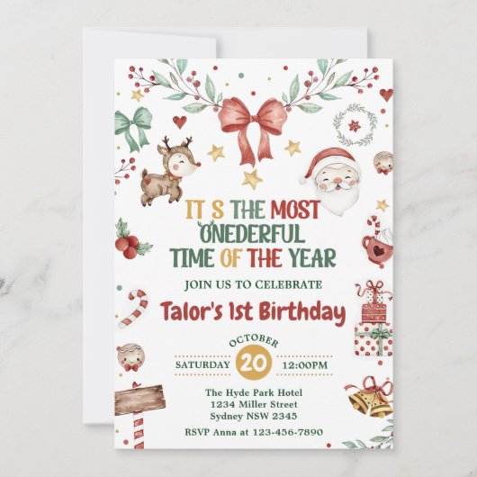 Weihnachts-Weihnachtsmann 1. Geburtstag Party Einladung (Vorderseite)