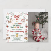 Weihnachts-Weihnachtsmann 1. Geburtstag Party Foto Einladung (Vorderseite)