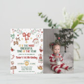 Weihnachts-Weihnachtsmann 1. Geburtstag Party Foto Einladung (Stehend Vorderseite)