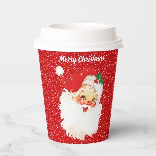 Weihnachts-Weihnachtsmann auf dem Roten Glitzer Pa Pappbecher (Rückseite)