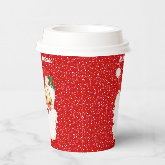 Weihnachts-Weihnachtsmann auf dem Roten Glitzer Pa Pappbecher (Rechts)