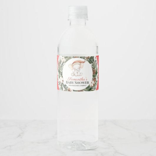 Weihnachts-Weihnachtsmann-Elephant-Grüne Kinderdus Wasserflaschenetikett (Vorderseite)
