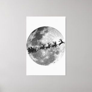 Weihnachts-Weihnachtsmann fliegt über den Mond Leinwanddruck