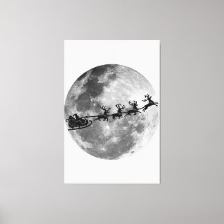 Weihnachts-Weihnachtsmann fliegt über den Mond Leinwanddruck