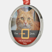Weihnachts-Weihnachtsmann-Foto und Name Custom Silbernes Ornament (Links)
