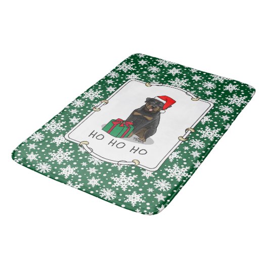 Weihnachts Weihnachtsmann Hat Rottweiler Dog Funny Badematte (Schrägansicht)