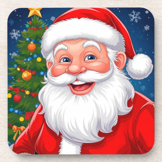 Weihnachts-Weihnachtsmann in Red Hat lächeln Getränkeuntersetzer (Vorderseite)