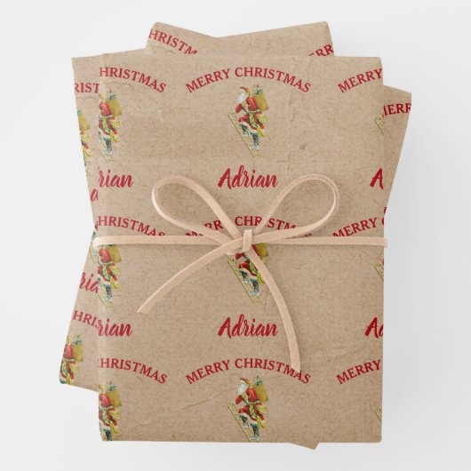 Weihnachts Weihnachtsmann Individuelle Name Kraft Geschenkpapier Set (Beispiel)