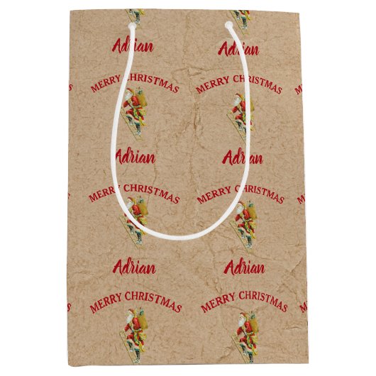 Weihnachts Weihnachtsmann Individuelle Name Kraft Mittlere Geschenktüte (Vorderseite)