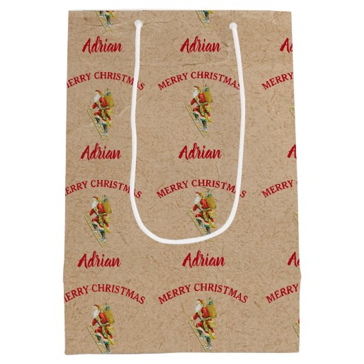 Weihnachts Weihnachtsmann Individuelle Name Kraft Mittlere Geschenktüte (Rückseite)