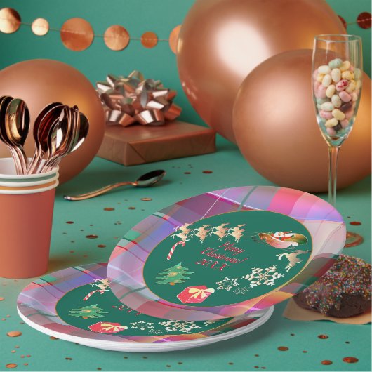 Weihnachts-Weihnachtsmann-Karierte Papierplatte Pappteller (Multi)