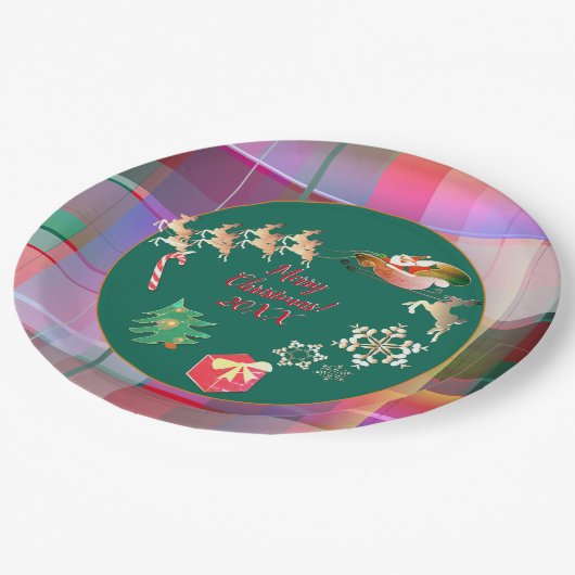 Weihnachts-Weihnachtsmann-Karierte Papierplatte Pappteller (Schrägansicht)