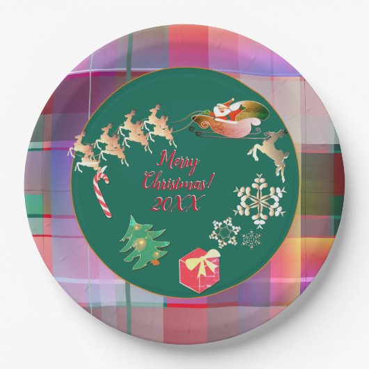 Weihnachts-Weihnachtsmann-Karierte Papierplatte Pappteller (Vorderseite)