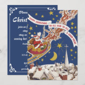 Weihnachts-Weihnachtsmann mit Rentier Einladung (Vorne/Hinten)