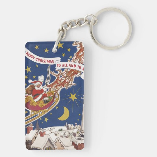 Weihnachts-Weihnachtsmann mit Rentier Schlüsselanhänger (Rückseite)