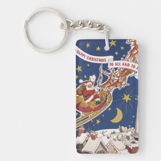 Weihnachts-Weihnachtsmann mit Rentier Schlüsselanhänger (Vorderseite)