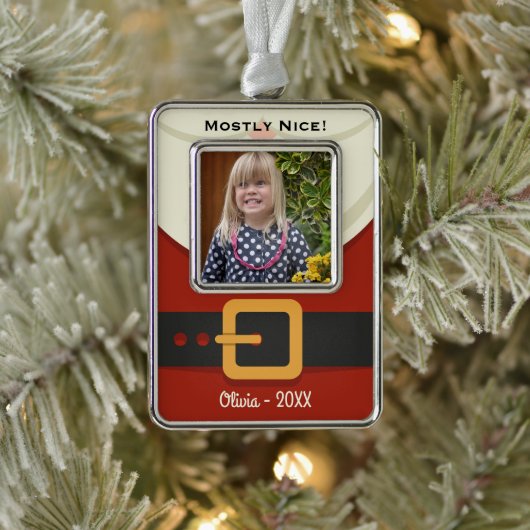 Weihnachts-Weihnachtsmann Naughty oder Nizza Foto Rahmen-Ornament Silber (Baum)