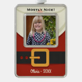 Weihnachts-Weihnachtsmann Naughty oder Nizza Foto Rahmen-Ornament Silber (Vorderseite)