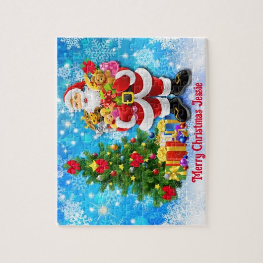 Weihnachts-Weihnachtsmann personalisiert Kindernam Puzzle (Vertikal)
