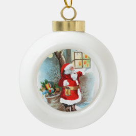 Weihnachts-Weihnachtsmann pinkelt im Fenster. Keramik Kugel-Ornament