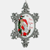 Weihnachts-Weihnachtsmann pinkelt um Holly herum Schneeflocken Zinn-Ornament (Links)