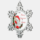 Weihnachts-Weihnachtsmann pinkelt um Holly herum Schneeflocken Zinn-Ornament (Rechts)