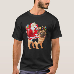 Weihnachts Weihnachtsmann Reiten Mops Xmas Jungen T-Shirt