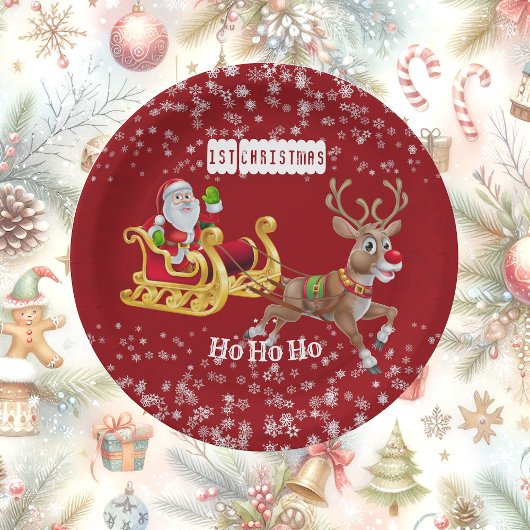 Weihnachts-Weihnachtsmann-Rentier-Schlitten Ho-Ho- Pappteller