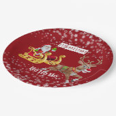 Weihnachts-Weihnachtsmann-Rentier-Schlitten Ho-Ho- Pappteller (Schrägansicht)