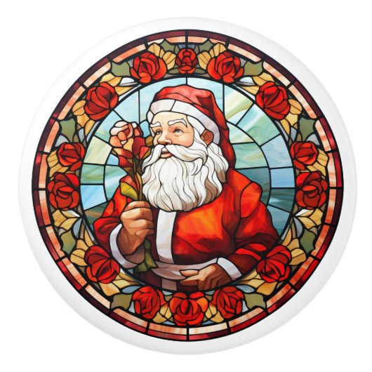 Weihnachts-Weihnachtsmann - Rose zum Glasdesign Keramikknauf (Vorderseite)