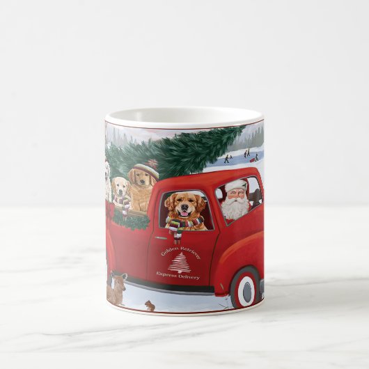 Weihnachts-Weihnachtsmann-Rottruck-Golden Retrieve Kaffeetasse (Mittel)
