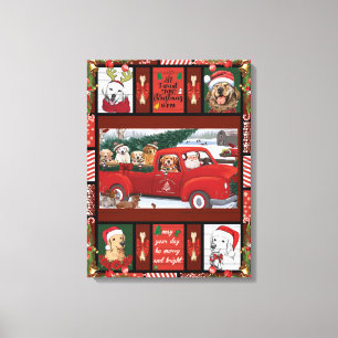Weihnachts-Weihnachtsmann-Rottruck-Golden Retrieve Leinwanddruck