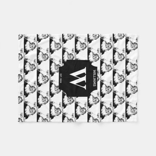 Weihnachts Weihnachtsmann Schwarz-weiß Monogram Fleecedecke (Vorderseite (Horizontal))