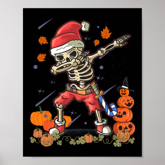 Weihnachts Weihnachtsmann-Skeleton-Dabbing Hallowe Poster (Vorne)